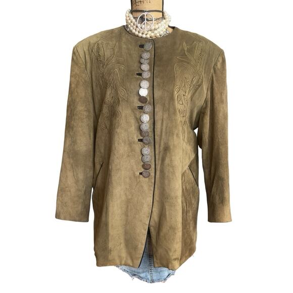 VTG - VINTAGE  ECHTES LEDER women's echtes leder suede WESTERN jacket SIZE 38 - Picture 14 of 15